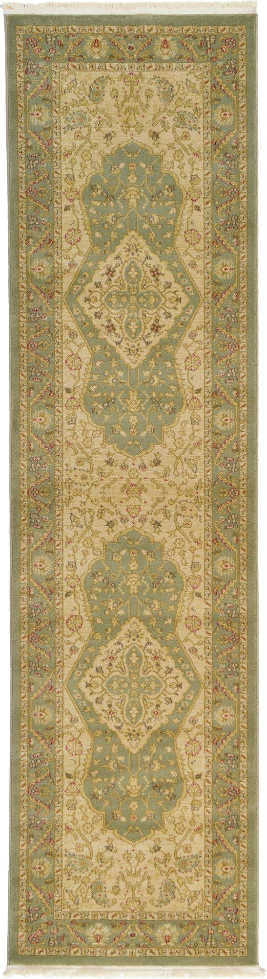 Light Green 2' 7 x 10' Edinburgh Runner Area Rug 100% Polypropylene Easy Clean With Cotton Backing Traditional Classic Design Carpet for Living, Dining Room, Office for Sale at Rug Engine