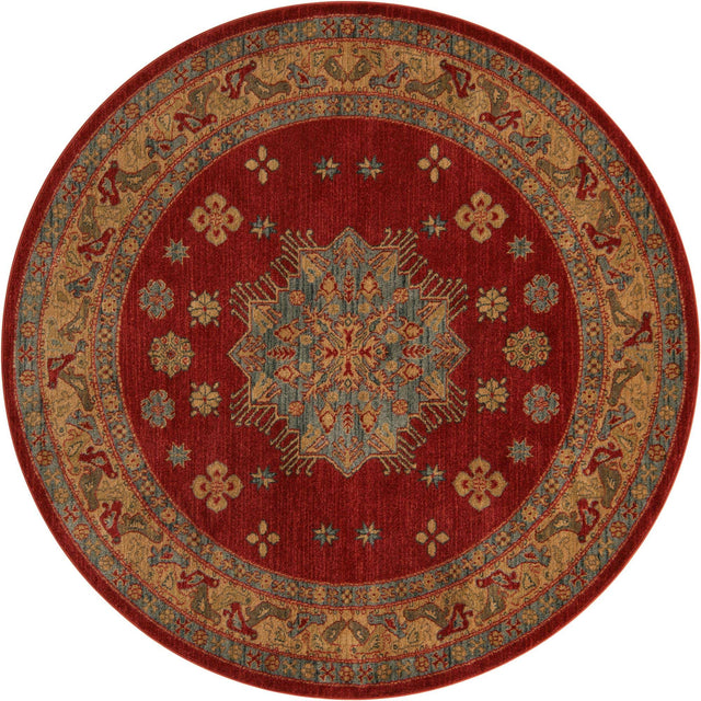 Red 6' 1 x 6' 1 Sahand Round Area Rug Affordable Easy Clean Traditional Design Durable Carpet for Home Interior Design Living Room Dining Office for Sale at Rug Engine