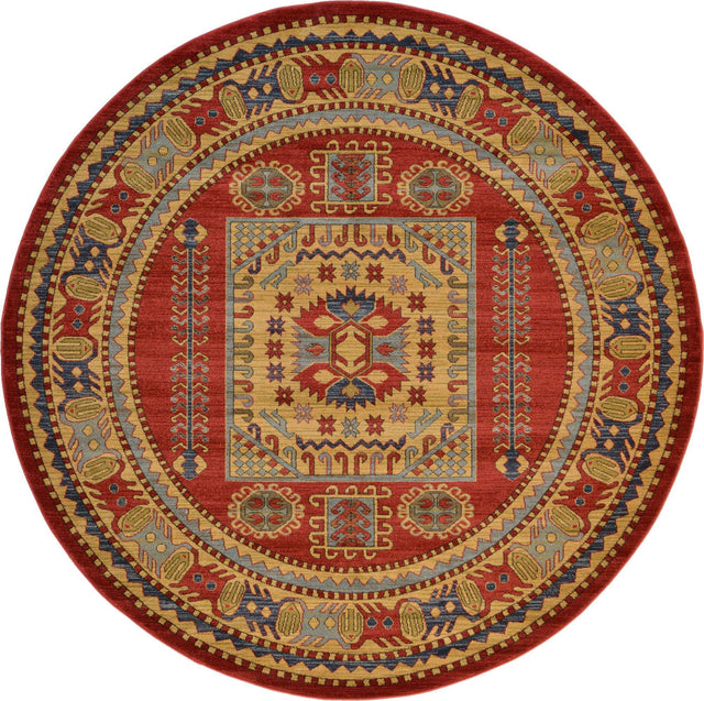 Red 8' x 8' Sahand Round Area Rug Affordable Easy Clean Traditional Design Durable Carpet for Home Interior Design Living Room Dining Office for Sale at Rug Engine