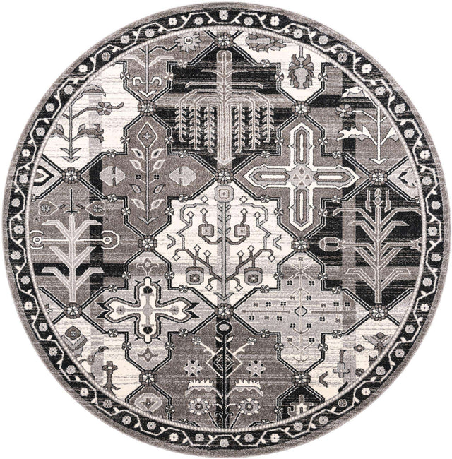 Gray 7' 10 x 7' 10 La Jolla Round Area Rug 100% Polypropylene Traditional Pattern Easy Clean Carpet for Living, Dining, Bedroom, Office for Sale at Rug Engine