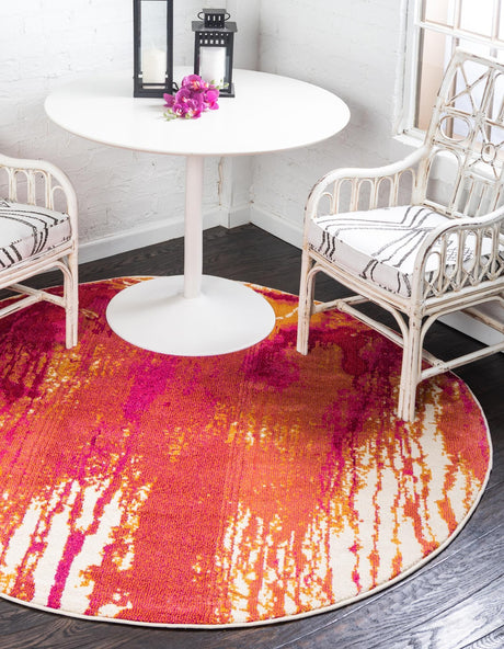 Multicolor 8' x 8' Estrella Round Area Rug 100% Polypropylene Non-Shedding Stain Resistant Carpet Colorful Modern Abstract Design Easy Clean for Home Decor for Sale at Rug Engine