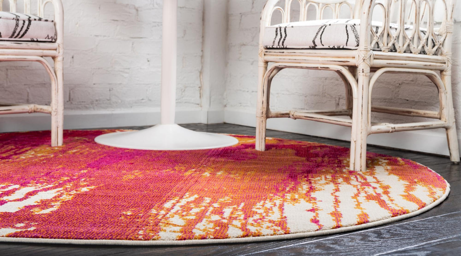 Multicolor 8' x 8' Estrella Round Area Rug 100% Polypropylene Non-Shedding Stain Resistant Carpet Colorful Modern Abstract Design Easy Clean for Home Decor for Sale at Rug Engine