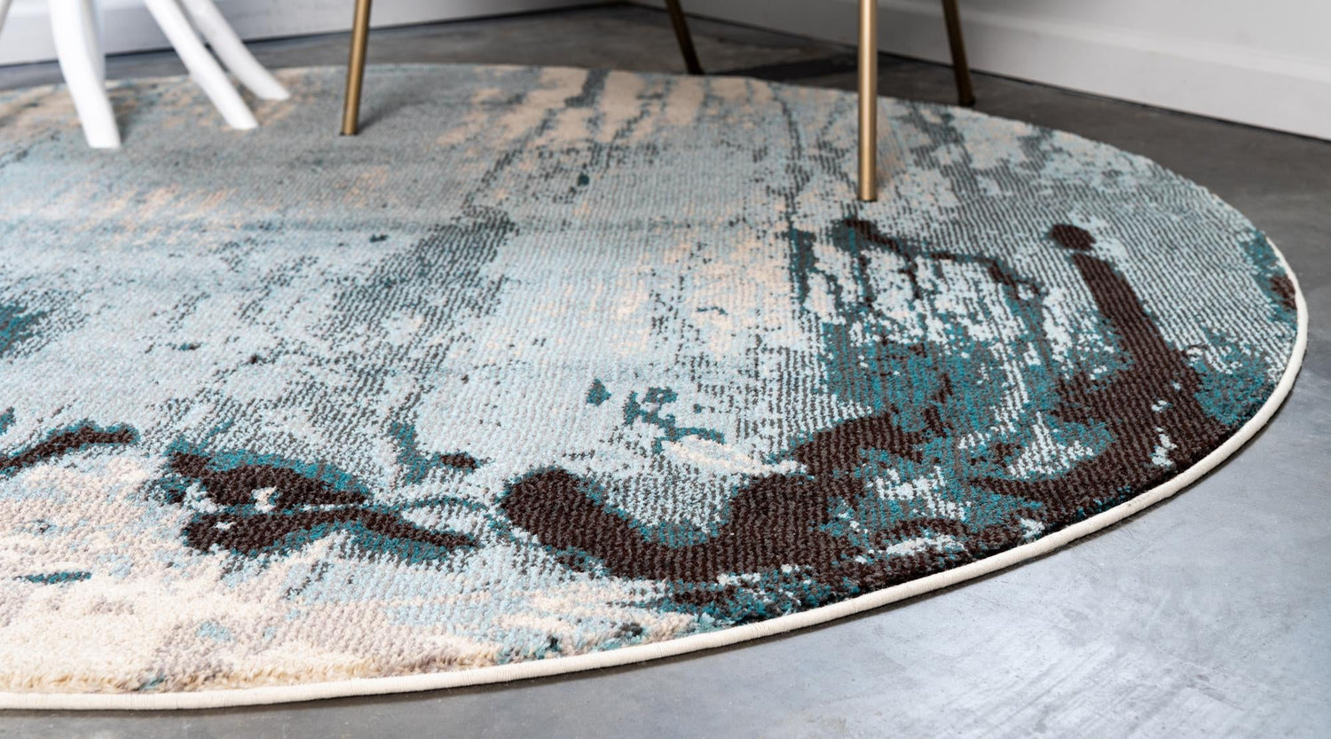 Light Blue 6' 1 x 6' 1 Estrella Round Area Rug 100% Polypropylene Non-Shedding Stain Resistant Carpet Colorful Modern Abstract Design Easy Clean for Home Decor for Sale at Rug Engine