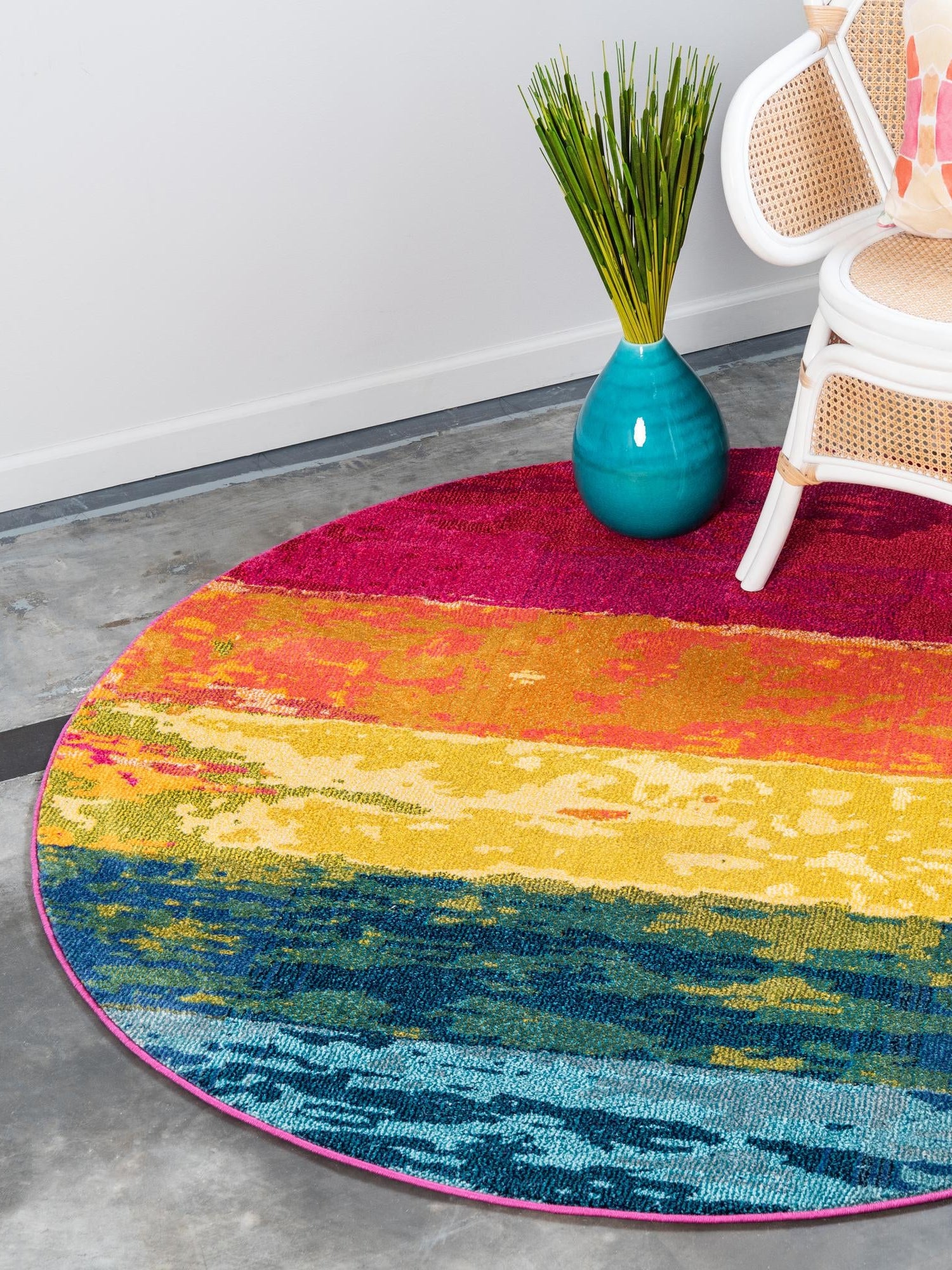 Multicolor 8' x 8' Estrella Round Area Rug 100% Polypropylene Non-Shedding Stain Resistant Carpet Colorful Modern Abstract Design Easy Clean for Home Decor for Sale at Rug Engine