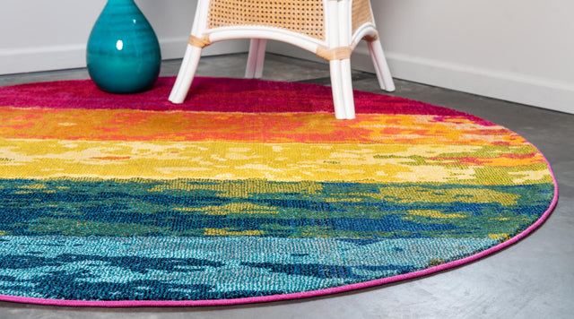 Multicolor 8' x 8' Estrella Round Area Rug 100% Polypropylene Non-Shedding Stain Resistant Carpet Colorful Modern Abstract Design Easy Clean for Home Decor for Sale at Rug Engine
