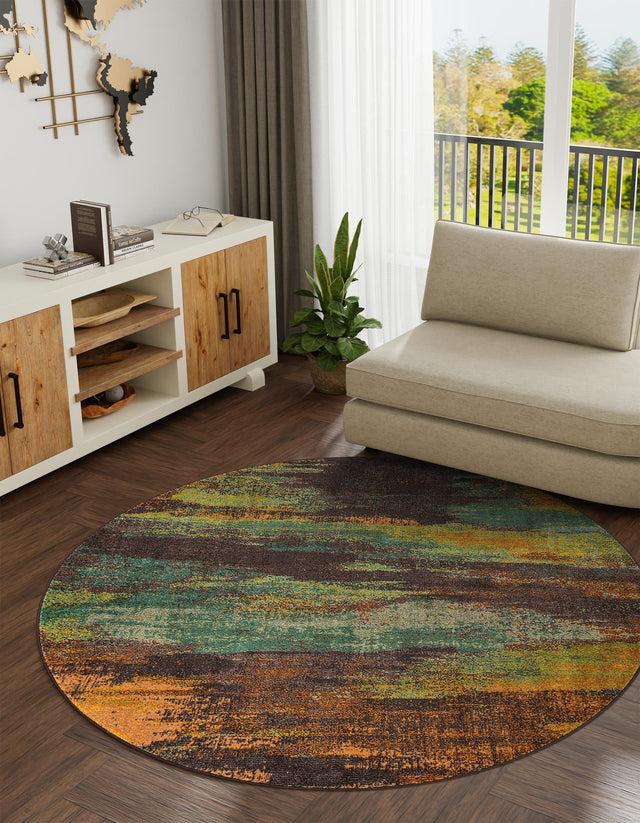 Multicolor 6' 1 x 6' 1 Jardin Round Area Rug 100% Polypropylene With Cotton Backing Colorful & Vivid Modern Carpet for Home Decor for Sale at Rug Engine