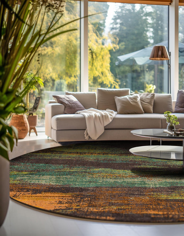 Multicolor 6' 1 x 6' 1 Jardin Round Area Rug 100% Polypropylene With Cotton Backing Colorful & Vivid Modern Carpet for Home Decor for Sale at Rug Engine