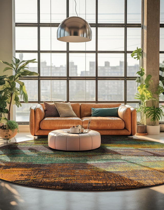 Multicolor 6' 1 x 6' 1 Jardin Round Area Rug 100% Polypropylene With Cotton Backing Colorful & Vivid Modern Carpet for Home Decor for Sale at Rug Engine