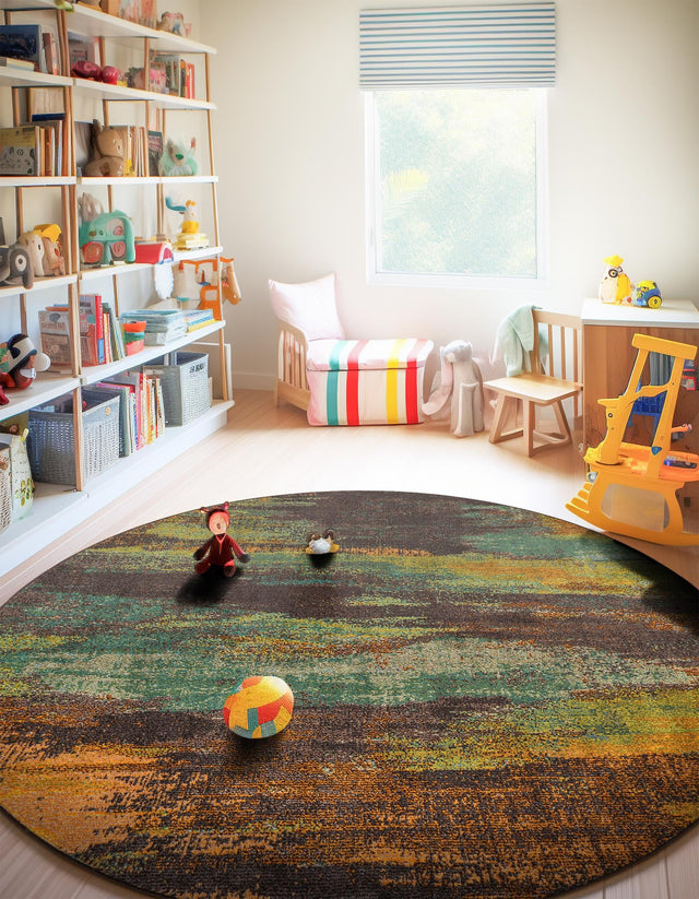 Multicolor 6' 1 x 6' 1 Jardin Round Area Rug 100% Polypropylene With Cotton Backing Colorful & Vivid Modern Carpet for Home Decor for Sale at Rug Engine