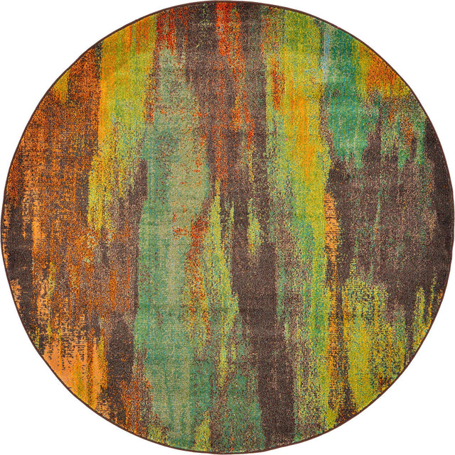 Multicolor 6' 1 x 6' 1 Jardin Round Area Rug 100% Polypropylene With Cotton Backing Colorful & Vivid Modern Carpet for Home Decor for Sale at Rug Engine