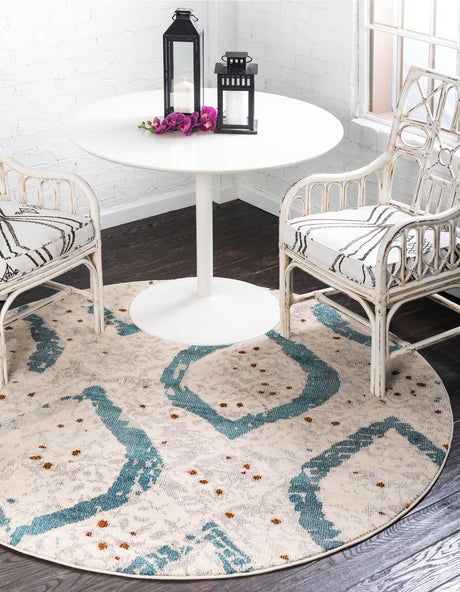 Cream 8' x 8' Estrella Round Area Rug 100% Polypropylene Non-Shedding Stain Resistant Carpet Colorful Modern Abstract Design Easy Clean for Home Decor for Sale at Rug Engine
