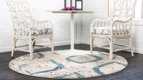 Cream 8' x 8' Estrella Round Area Rug 100% Polypropylene Non-Shedding Stain Resistant Carpet Colorful Modern Abstract Design Easy Clean for Home Decor for Sale at Rug Engine