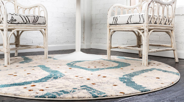 Cream 8' x 8' Estrella Round Area Rug 100% Polypropylene Non-Shedding Stain Resistant Carpet Colorful Modern Abstract Design Easy Clean for Home Decor for Sale at Rug Engine