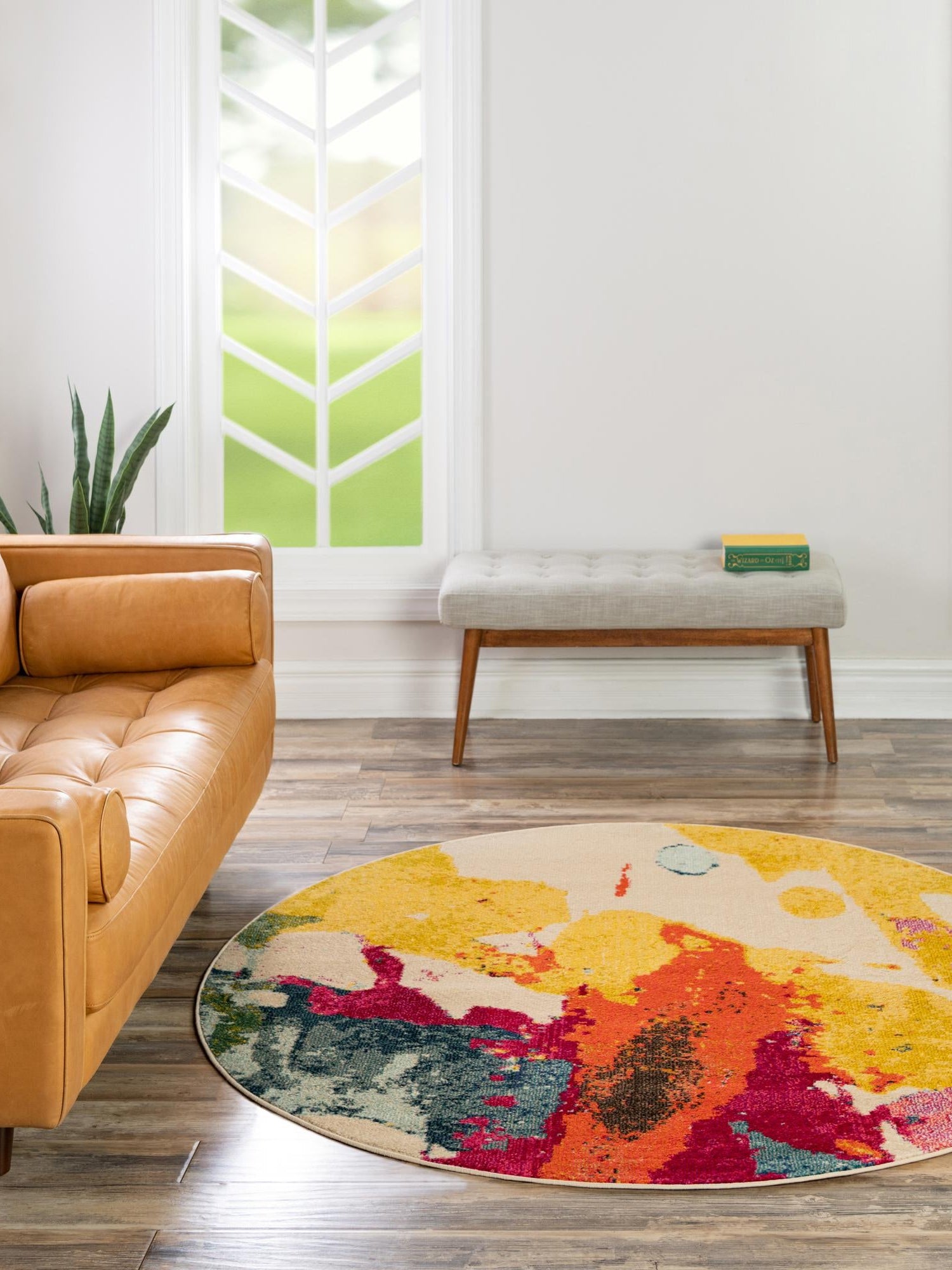 Beige 6' 1 x 6' 1 Estrella Round Area Rug 100% Polypropylene Non-Shedding Stain Resistant Carpet Colorful Modern Abstract Design Easy Clean for Home Decor for Sale at Rug Engine
