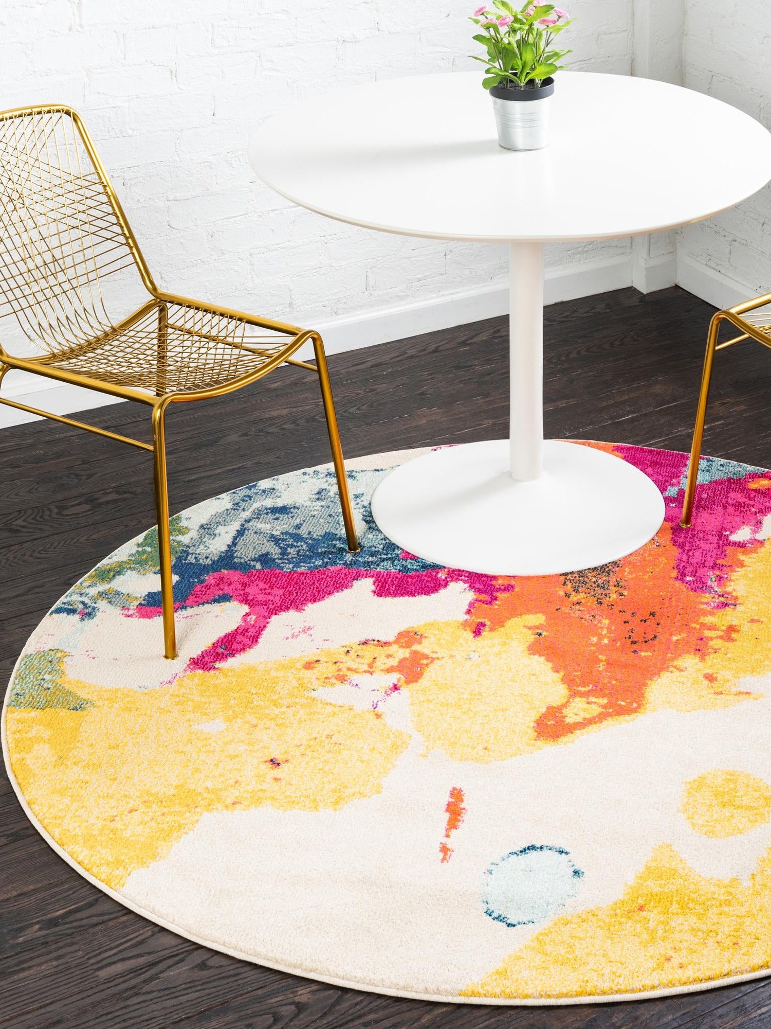 Beige 6' 1 x 6' 1 Estrella Round Area Rug 100% Polypropylene Non-Shedding Stain Resistant Carpet Colorful Modern Abstract Design Easy Clean for Home Decor for Sale at Rug Engine