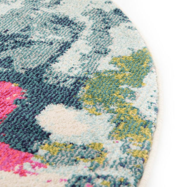 Beige 6' 1 x 6' 1 Estrella Round Area Rug 100% Polypropylene Non-Shedding Stain Resistant Carpet Colorful Modern Abstract Design Easy Clean for Home Decor for Sale at Rug Engine