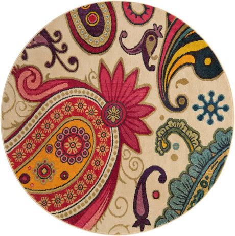 Cream 6' 1 x 6' 1 Estrella Round Area Rug 100% Polypropylene Non-Shedding Stain Resistant Carpet Colorful Modern Abstract Design Easy Clean for Home Decor for Sale at Rug Engine