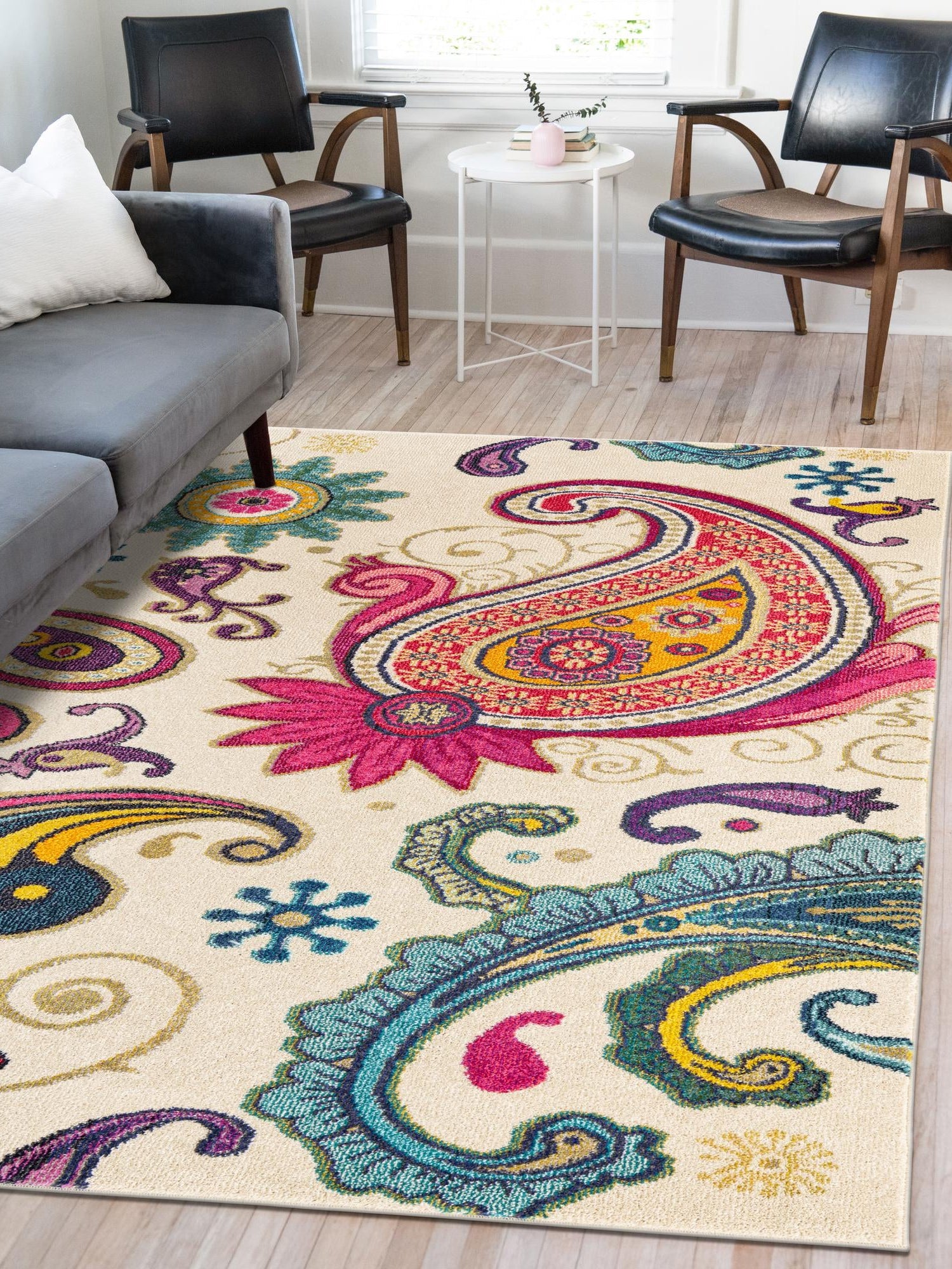 Cream 5' 1 x 8' Estrella Rectangle Area Rug 100% Polypropylene Non-Shedding Stain Resistant Carpet Colorful Modern Abstract Design Easy Clean for Home Decor for Sale at Rug Engine
