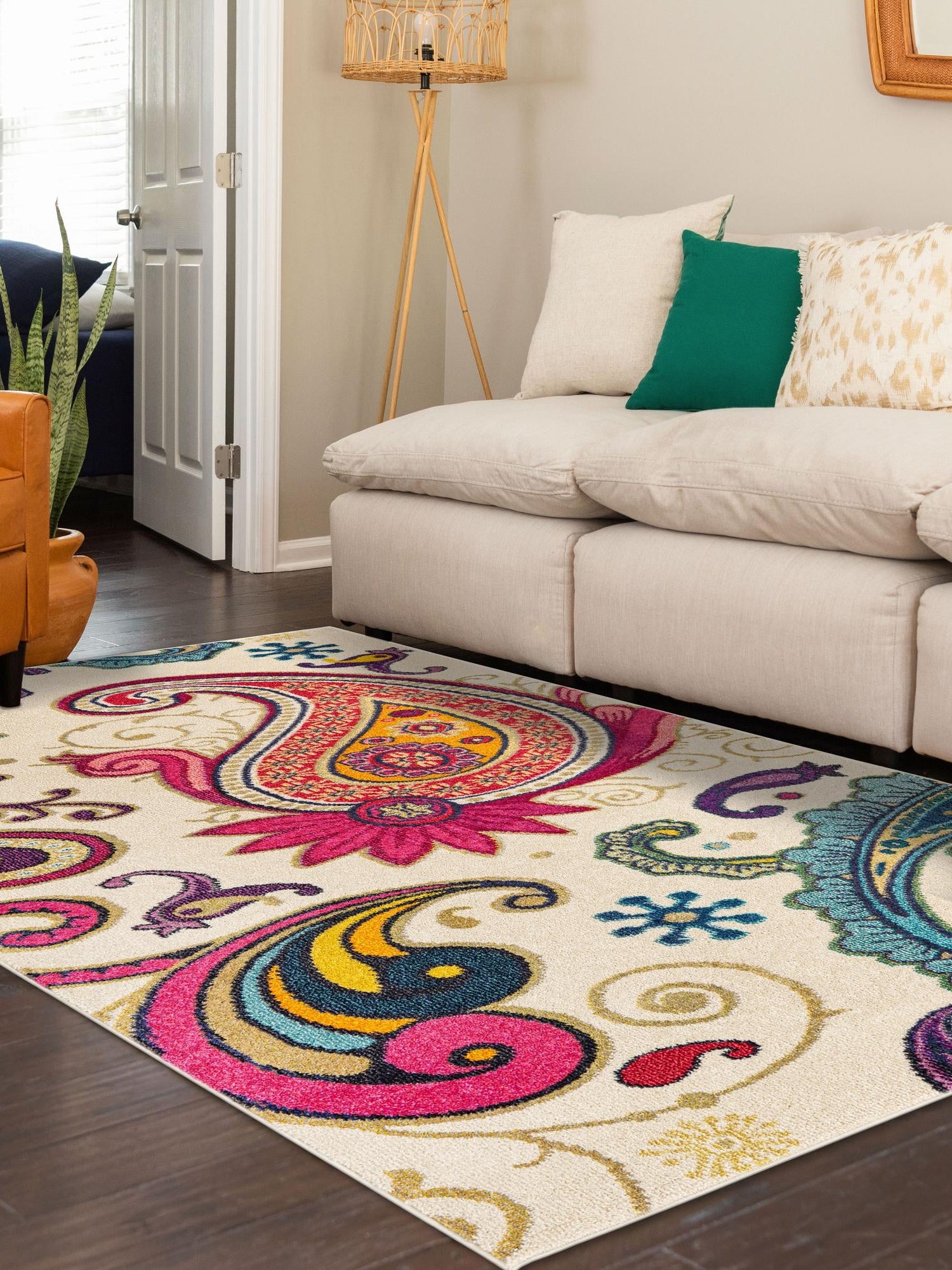 Cream 3' 3 x 5' 3 Estrella Rectangle Area Rug 100% Polypropylene Non-Shedding Stain Resistant Carpet Colorful Modern Abstract Design Easy Clean for Home Decor for Sale at Rug Engine