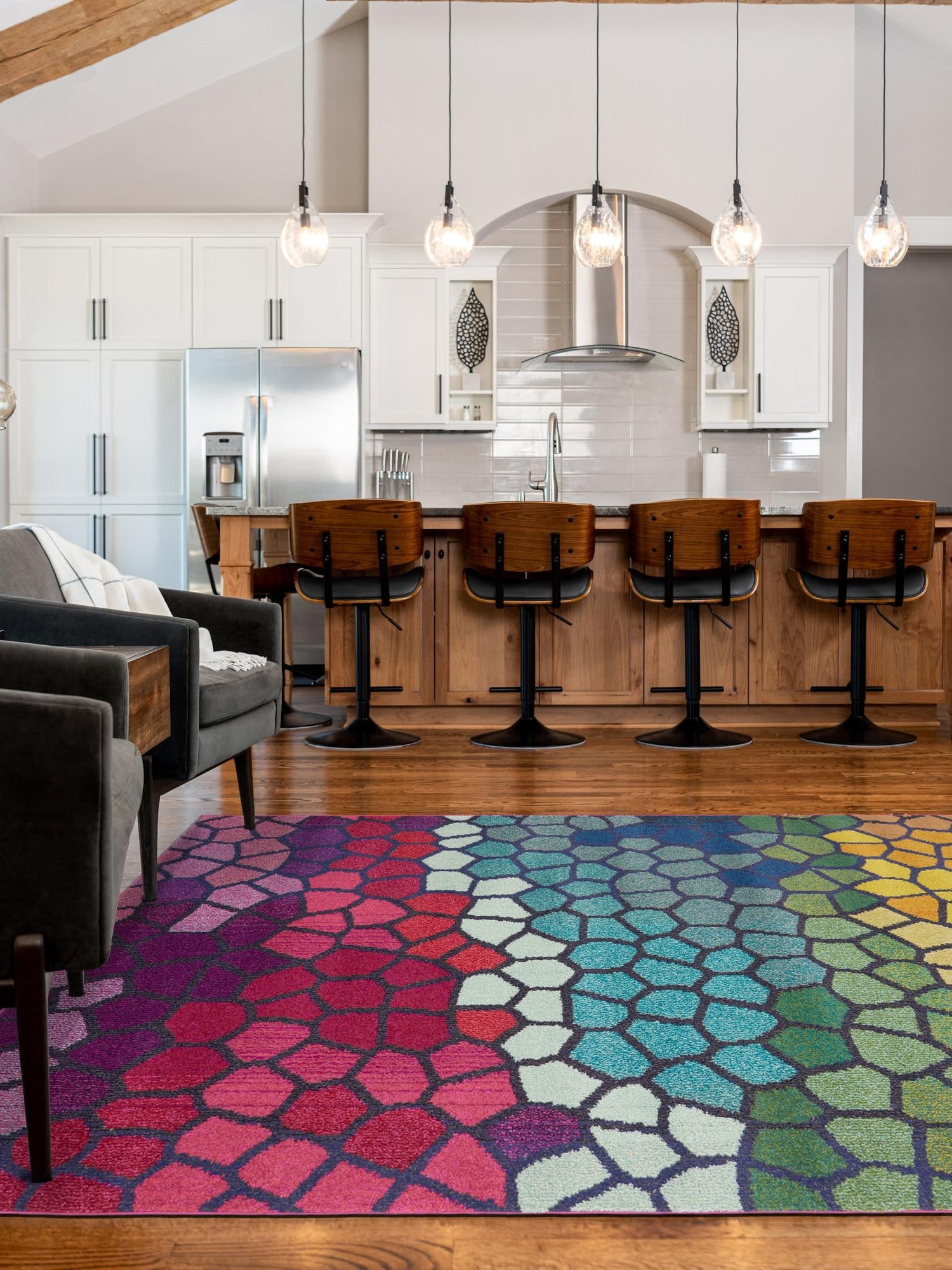 Multicolor 5' 1 x 8' Estrella Rectangle Area Rug 100% Polypropylene Non-Shedding Stain Resistant Carpet Colorful Modern Abstract Design Easy Clean for Home Decor for Sale at Rug Engine