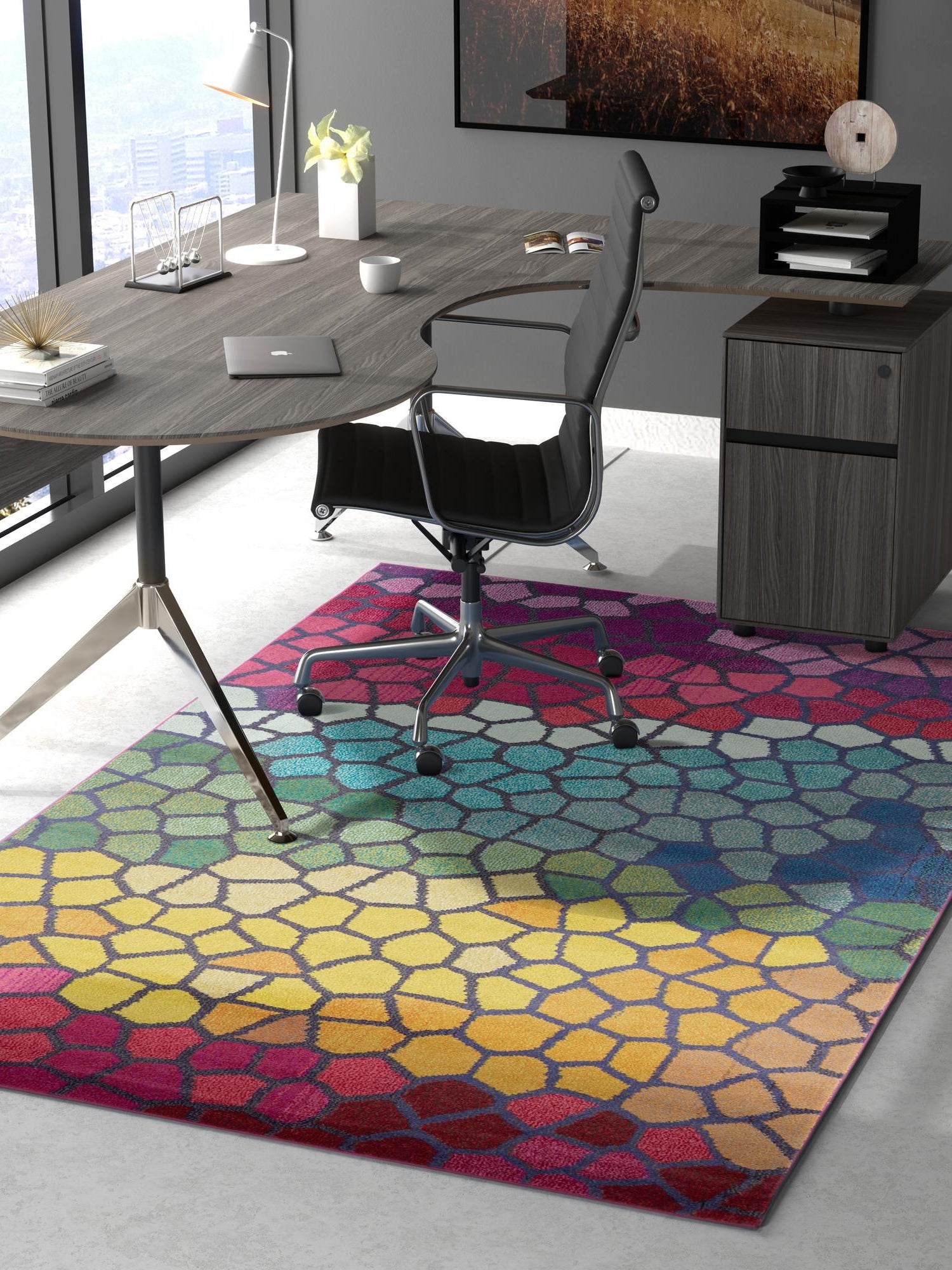 Multicolor 5' 1 x 8' Estrella Rectangle Area Rug 100% Polypropylene Non-Shedding Stain Resistant Carpet Colorful Modern Abstract Design Easy Clean for Home Decor for Sale at Rug Engine