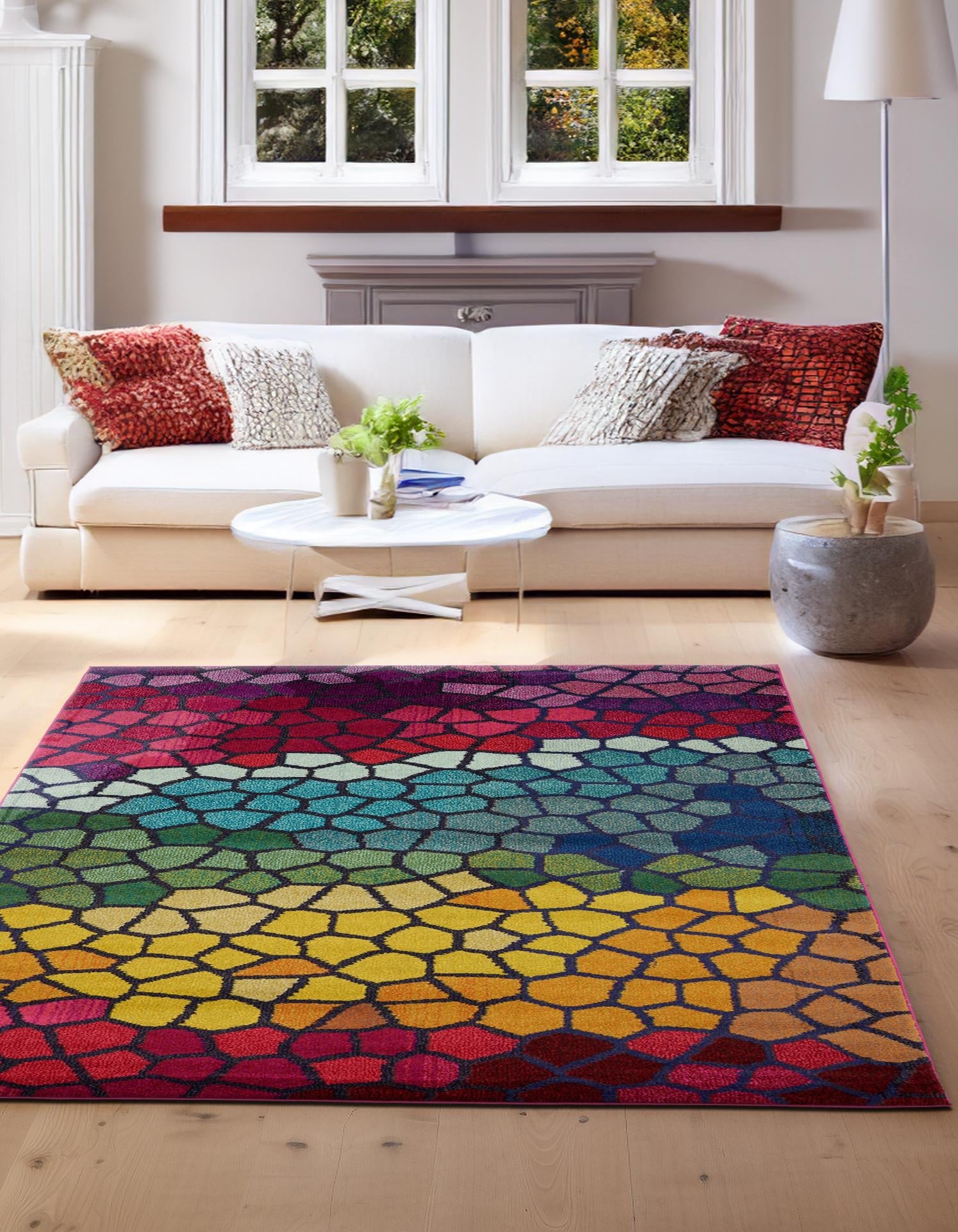 Multicolor 5' 1 x 8' Estrella Rectangle Area Rug 100% Polypropylene Non-Shedding Stain Resistant Carpet Colorful Modern Abstract Design Easy Clean for Home Decor for Sale at Rug Engine