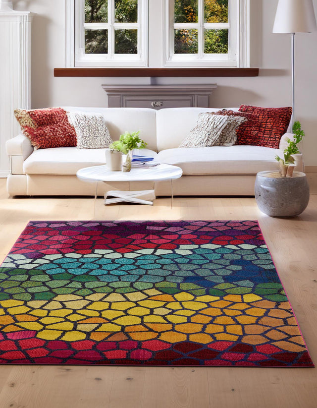 Multicolor 5' 1 x 8' Estrella Rectangle Area Rug 100% Polypropylene Non-Shedding Stain Resistant Carpet Colorful Modern Abstract Design Easy Clean for Home Decor for Sale at Rug Engine