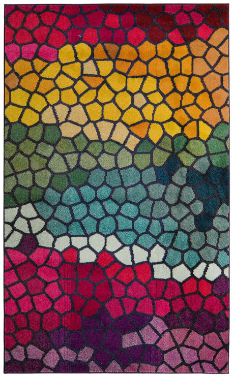 Multicolor 5' 1 x 8' Estrella Rectangle Area Rug 100% Polypropylene Non-Shedding Stain Resistant Carpet Colorful Modern Abstract Design Easy Clean for Home Decor for Sale at Rug Engine