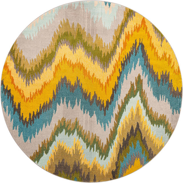 Multicolor 8' x 8' Estrella Round Area Rug 100% Polypropylene Non-Shedding Stain Resistant Carpet Colorful Modern Abstract Design Easy Clean for Home Decor for Sale at Rug Engine