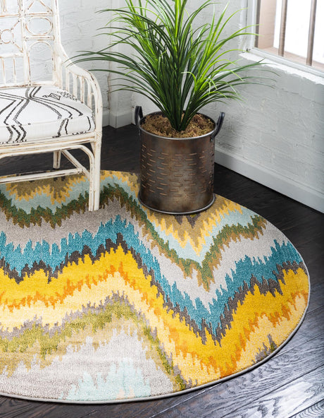 Multicolor 6' 1 x 6' 1 Estrella Round Area Rug 100% Polypropylene Non-Shedding Stain Resistant Carpet Colorful Modern Abstract Design Easy Clean for Home Decor for Sale at Rug Engine