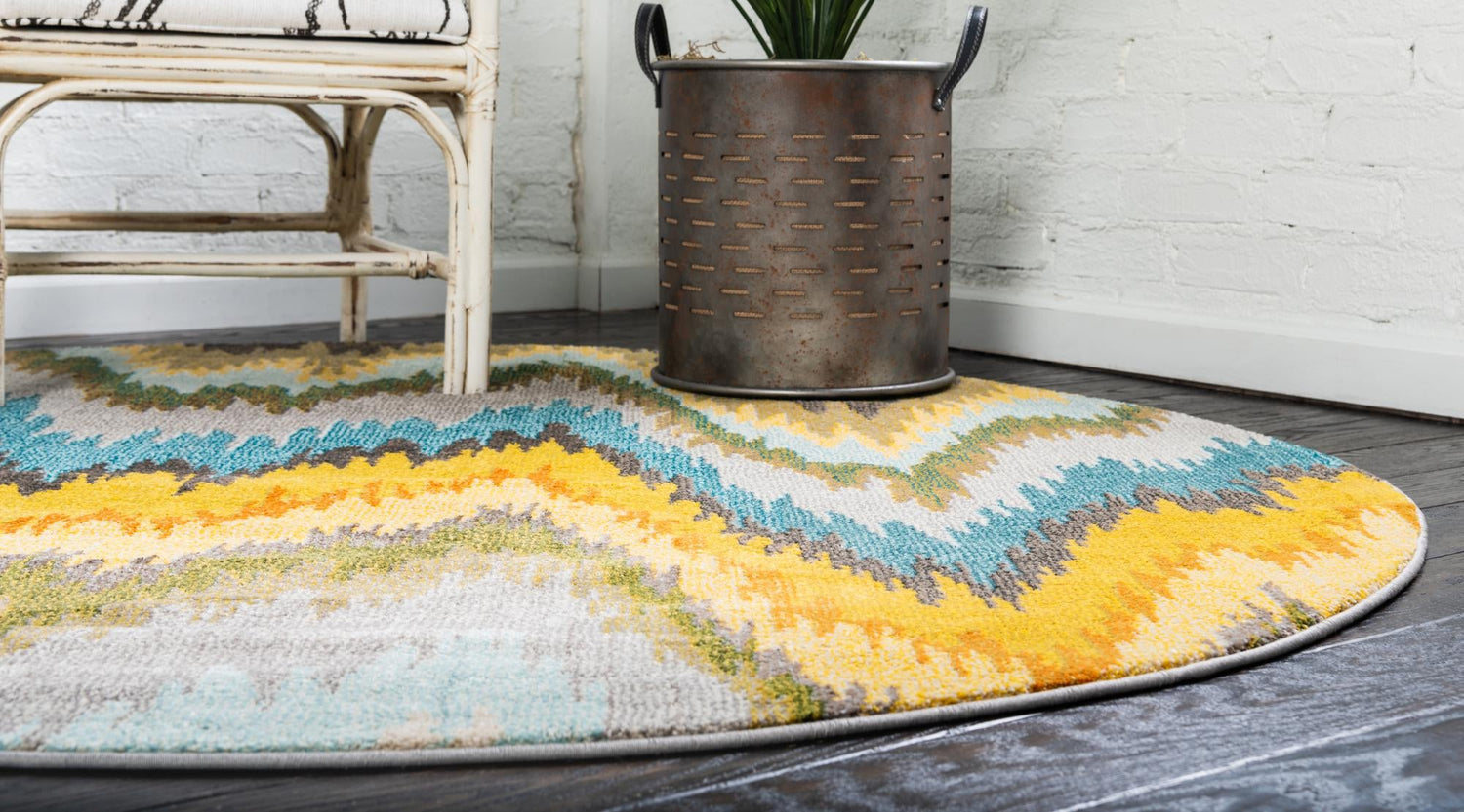 Multicolor 6' 1 x 6' 1 Estrella Round Area Rug 100% Polypropylene Non-Shedding Stain Resistant Carpet Colorful Modern Abstract Design Easy Clean for Home Decor for Sale at Rug Engine