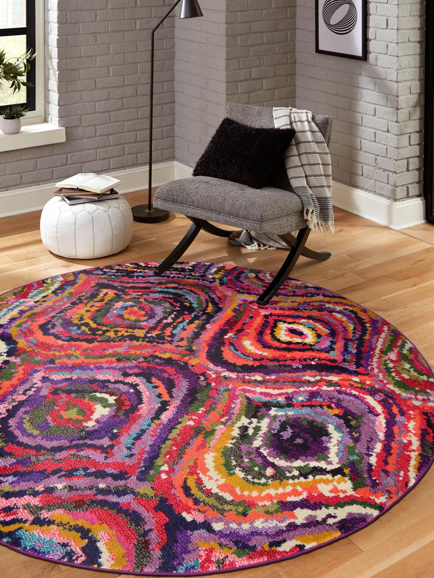 Multicolor 6' 1 x 6' 1 Estrella Round Area Rug 100% Polypropylene Non-Shedding Stain Resistant Carpet Colorful Modern Abstract Design Easy Clean for Home Decor for Sale at Rug Engine