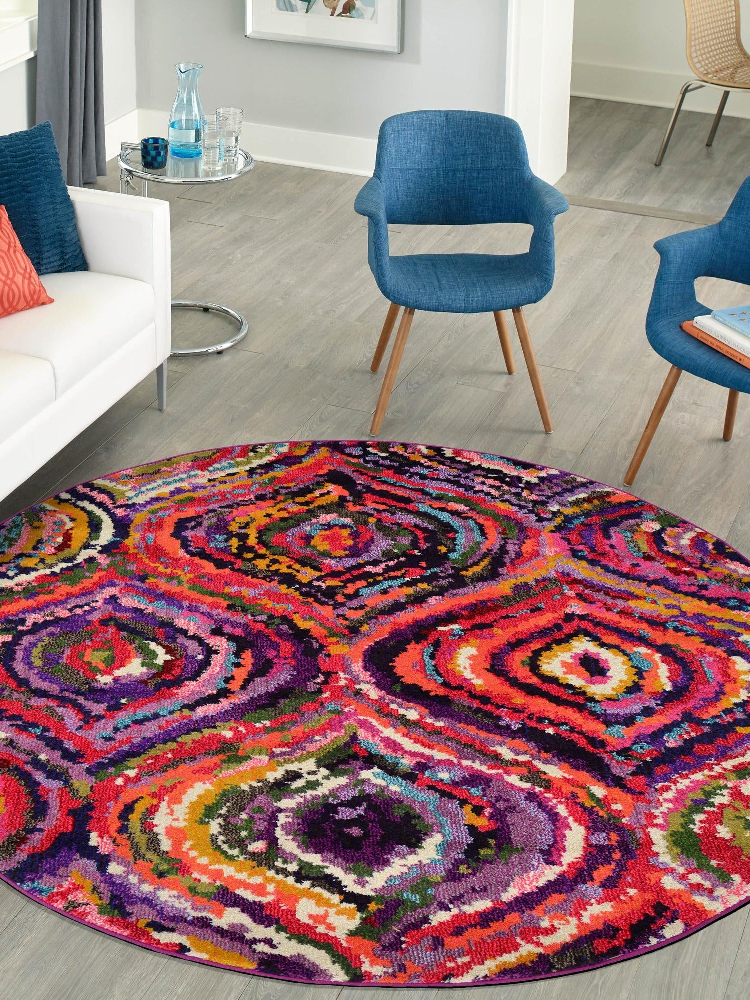 Multicolor 6' 1 x 6' 1 Estrella Round Area Rug 100% Polypropylene Non-Shedding Stain Resistant Carpet Colorful Modern Abstract Design Easy Clean for Home Decor for Sale at Rug Engine