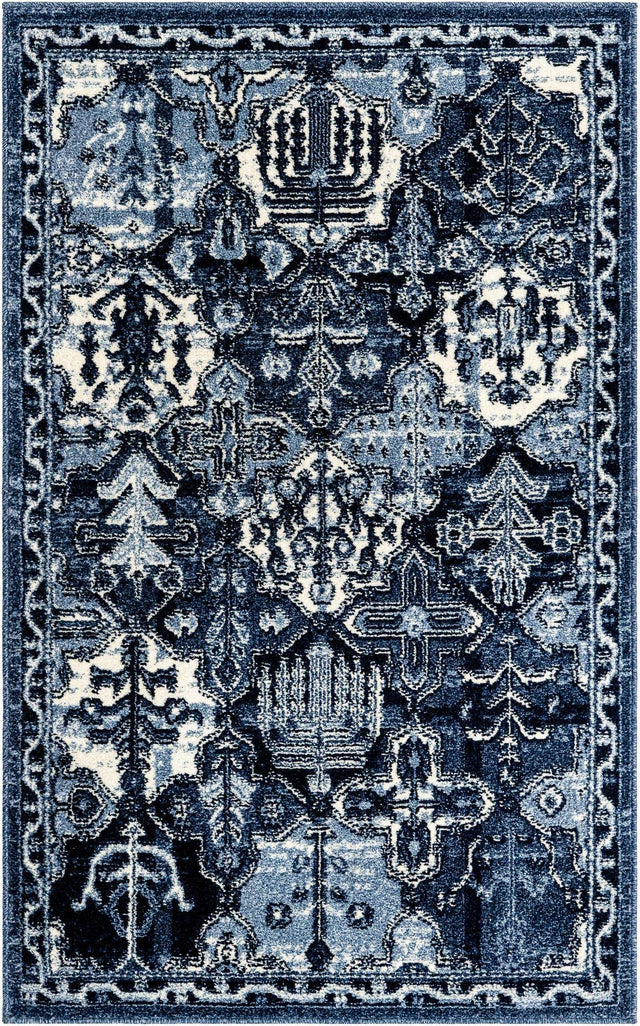 Blue 3' 1 x 5' 3 La Jolla Rectangle Area Rug 100% Polypropylene Traditional Pattern Easy Clean Carpet for Living, Dining, Bedroom, Office for Sale at Rug Engine