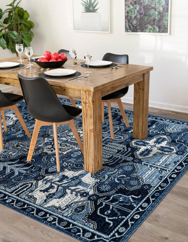 Blue 6' 1 x 9' La Jolla Rectangle Area Rug 100% Polypropylene Traditional Pattern Easy Clean Carpet for Living, Dining, Bedroom, Office for Sale at Rug Engine