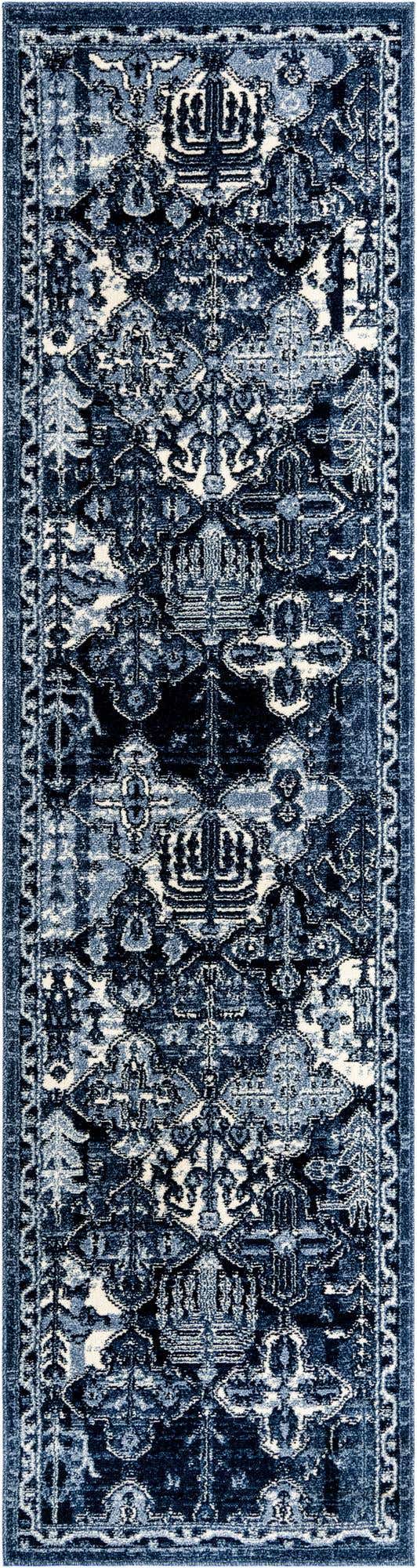 Blue 2' 7 x 10' La Jolla Runner Area Rug 100% Polypropylene Traditional Pattern Easy Clean Carpet for Living, Dining, Bedroom, Office for Sale at Rug Engine