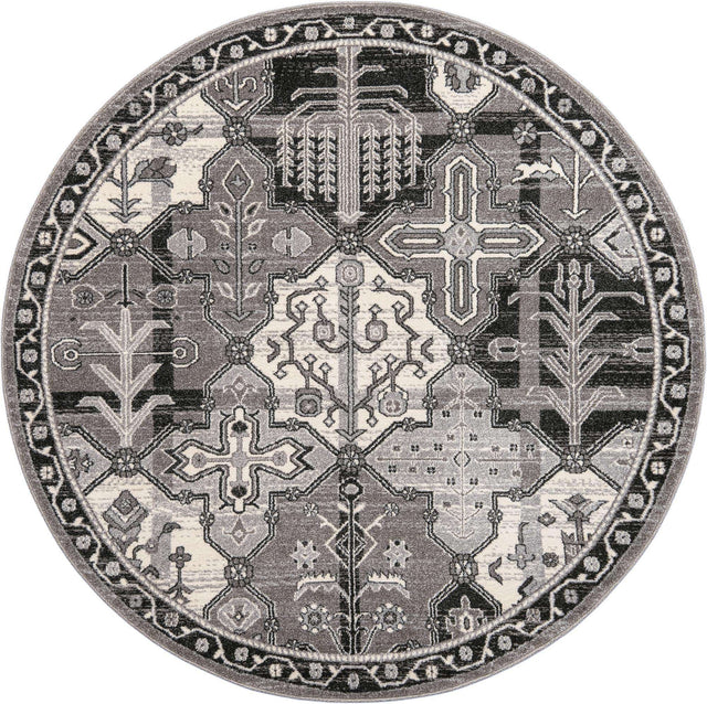 Gray 6' 1 x 6' 1 La Jolla Round Area Rug 100% Polypropylene Traditional Pattern Easy Clean Carpet for Living, Dining, Bedroom, Office for Sale at Rug Engine