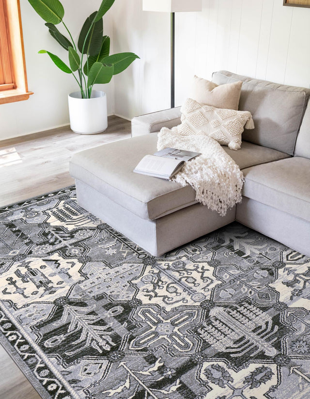 Gray 6' 1 x 9' La Jolla Rectangle Area Rug 100% Polypropylene Traditional Pattern Easy Clean Carpet for Living, Dining, Bedroom, Office for Sale at Rug Engine