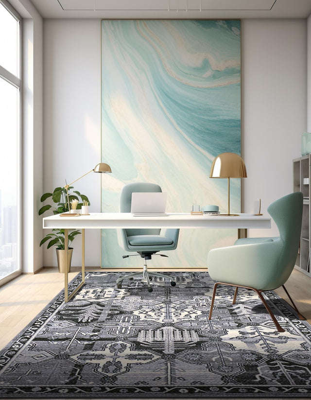 Gray 6' 1 x 9' La Jolla Rectangle Area Rug 100% Polypropylene Traditional Pattern Easy Clean Carpet for Living, Dining, Bedroom, Office for Sale at Rug Engine