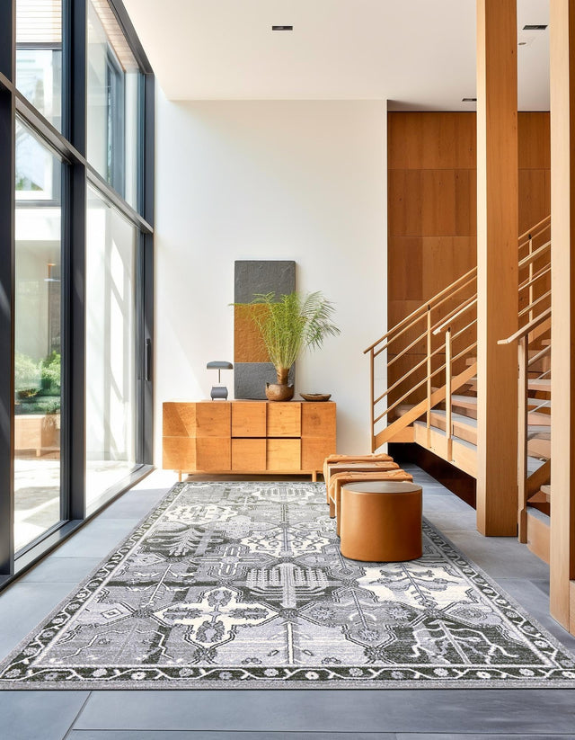 Gray 6' 1 x 9' La Jolla Rectangle Area Rug 100% Polypropylene Traditional Pattern Easy Clean Carpet for Living, Dining, Bedroom, Office for Sale at Rug Engine