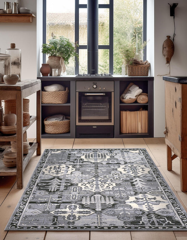 Gray 6' 1 x 9' La Jolla Rectangle Area Rug 100% Polypropylene Traditional Pattern Easy Clean Carpet for Living, Dining, Bedroom, Office for Sale at Rug Engine