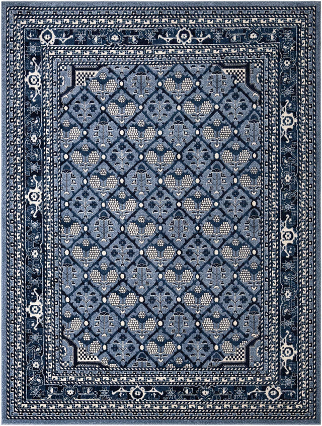 Blue 9' x 12' La Jolla Rectangle Area Rug 100% Polypropylene Traditional Pattern Easy Clean Carpet for Living, Dining, Bedroom, Office for Sale at Rug Engine