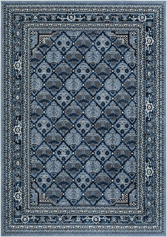 Blue 7' 1 x 10' La Jolla Rectangle Area Rug 100% Polypropylene Traditional Pattern Easy Clean Carpet for Living, Dining, Bedroom, Office for Sale at Rug Engine
