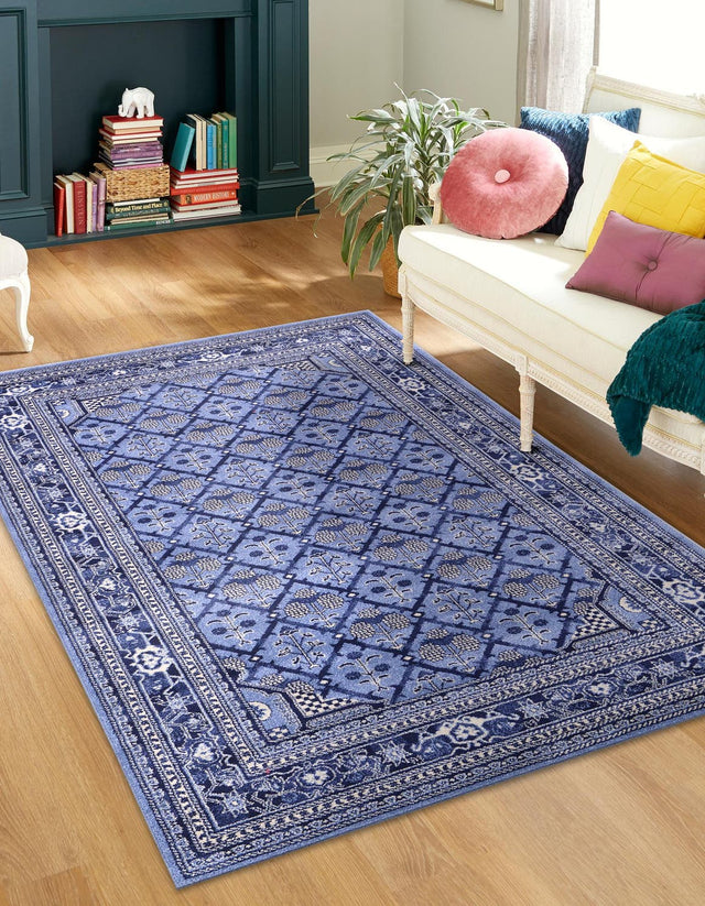 Blue 9' x 12' La Jolla Rectangle Area Rug 100% Polypropylene Traditional Pattern Easy Clean Carpet for Living, Dining, Bedroom, Office for Sale at Rug Engine