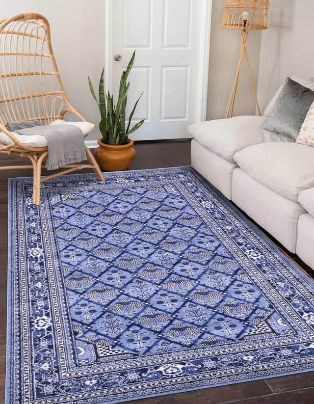 Blue 9' x 12' La Jolla Rectangle Area Rug 100% Polypropylene Traditional Pattern Easy Clean Carpet for Living, Dining, Bedroom, Office for Sale at Rug Engine