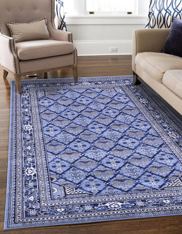 Blue 9' x 12' La Jolla Rectangle Area Rug 100% Polypropylene Traditional Pattern Easy Clean Carpet for Living, Dining, Bedroom, Office for Sale at Rug Engine