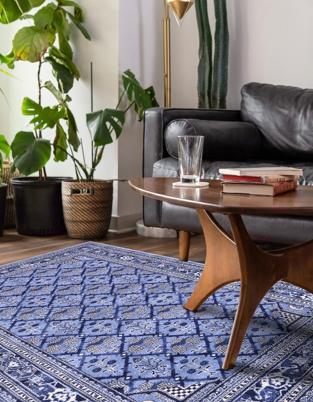 Blue 9' x 12' La Jolla Rectangle Area Rug 100% Polypropylene Traditional Pattern Easy Clean Carpet for Living, Dining, Bedroom, Office for Sale at Rug Engine