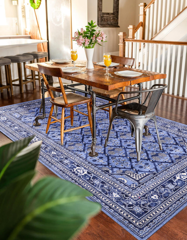 Blue 9' x 12' La Jolla Rectangle Area Rug 100% Polypropylene Traditional Pattern Easy Clean Carpet for Living, Dining, Bedroom, Office for Sale at Rug Engine