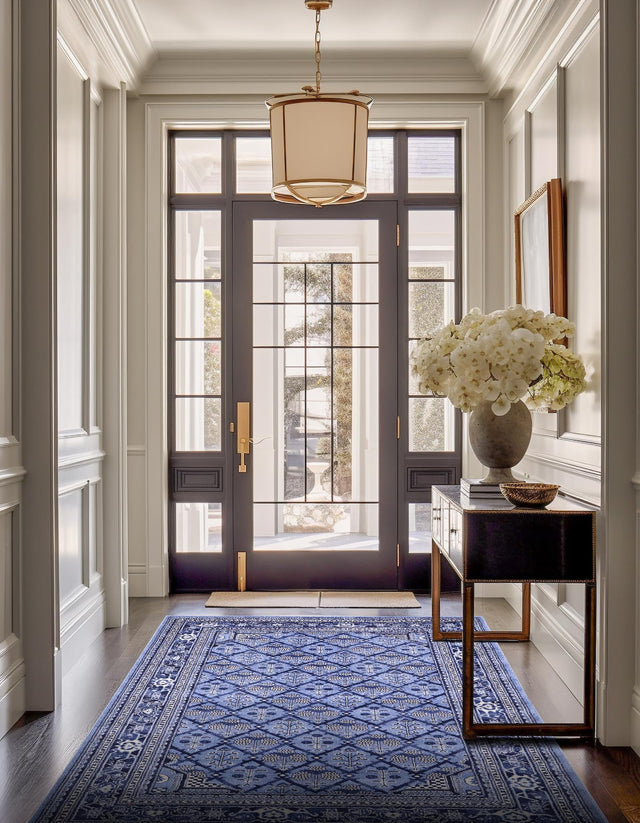 Blue 9' x 12' La Jolla Rectangle Area Rug 100% Polypropylene Traditional Pattern Easy Clean Carpet for Living, Dining, Bedroom, Office for Sale at Rug Engine