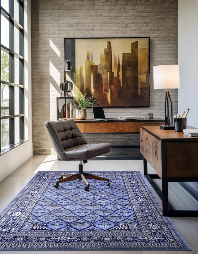 Blue 9' x 12' La Jolla Rectangle Area Rug 100% Polypropylene Traditional Pattern Easy Clean Carpet for Living, Dining, Bedroom, Office for Sale at Rug Engine
